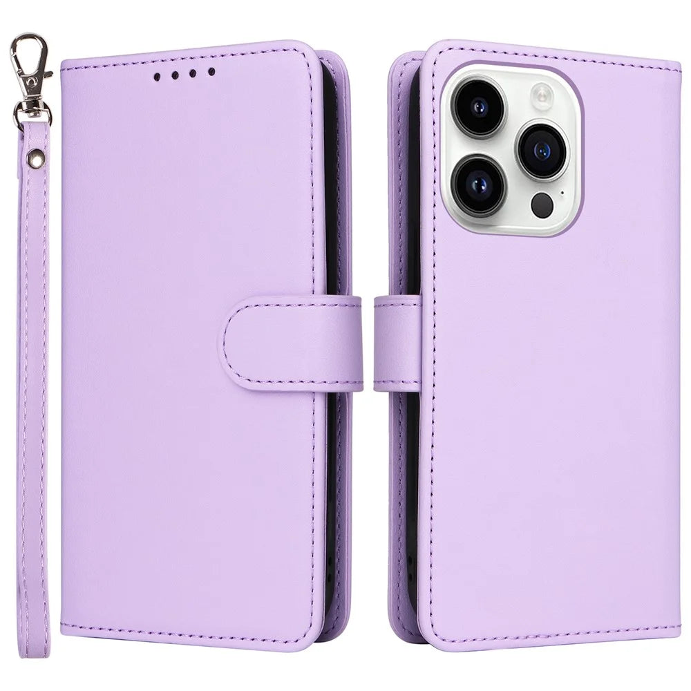 For iPhone 14 Pro Magnetic Case BETOPNICE Detachable PU Leather Phone Cover with Strap - Purple - 1