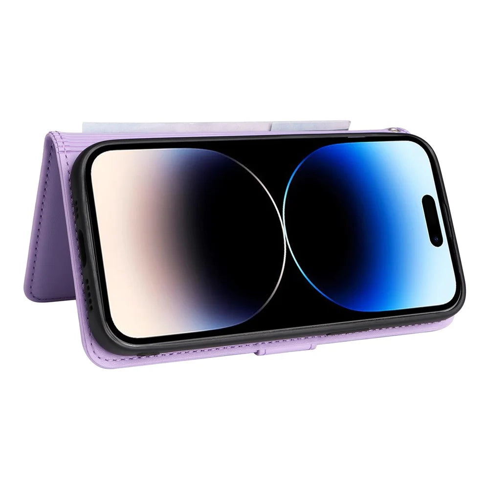 For iPhone 14 Pro Magnetic Case BETOPNICE Detachable PU Leather Phone Cover with Strap - Purple - 3