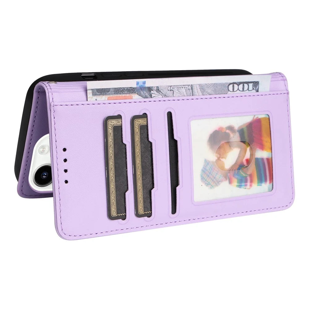 For iPhone 14 Pro Magnetic Case BETOPNICE Detachable PU Leather Phone Cover with Strap - Purple - 4