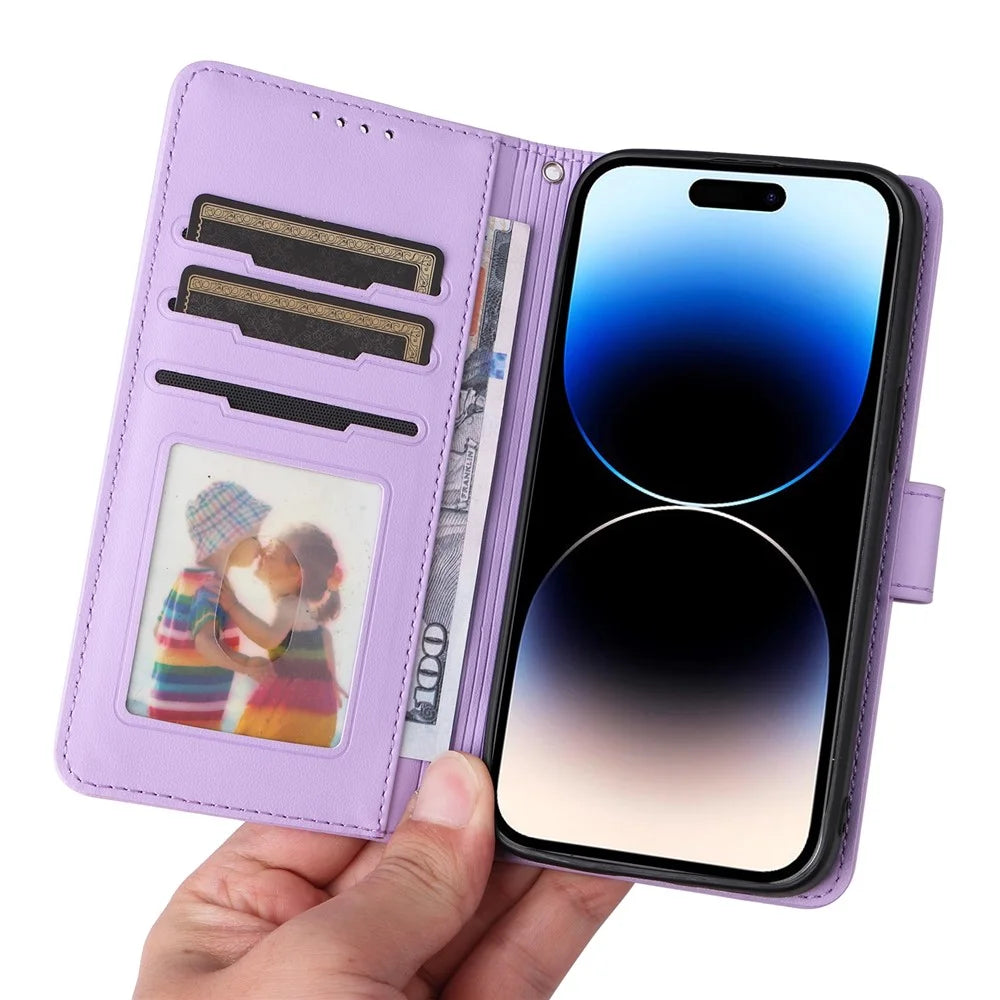 For iPhone 14 Pro Magnetic Case BETOPNICE Detachable PU Leather Phone Cover with Strap - Purple - 5