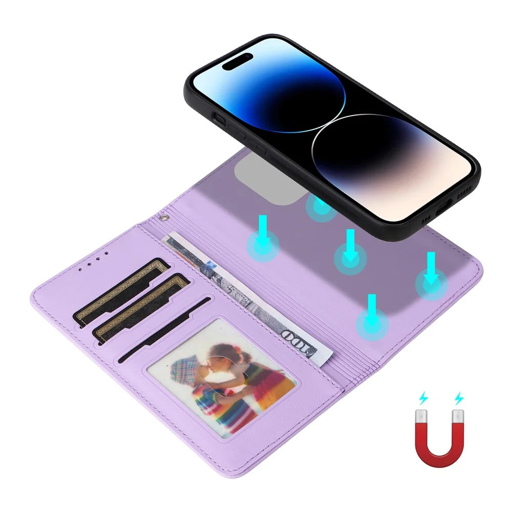 For iPhone 14 Pro Magnetic Case BETOPNICE Detachable PU Leather Phone Cover with Strap - Purple - 6