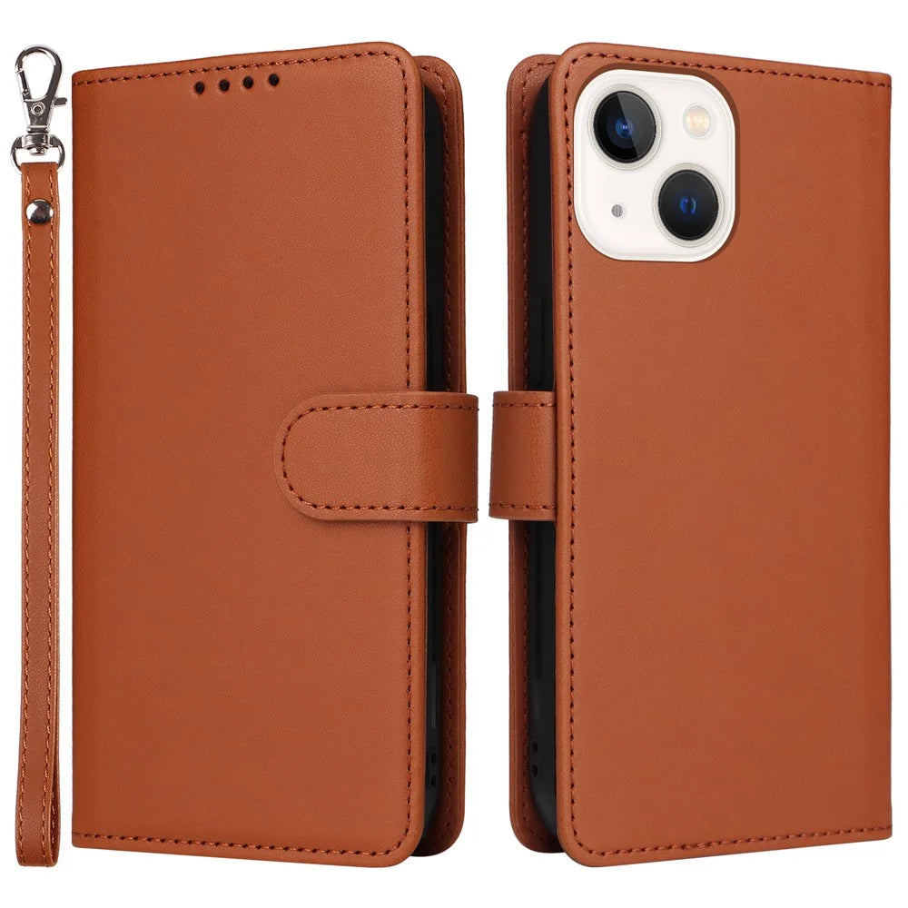 For iPhone 14 Plus Magnetic Case BETOPNICE Detachable PU Leather Phone Cover with Strap - Brown - 1