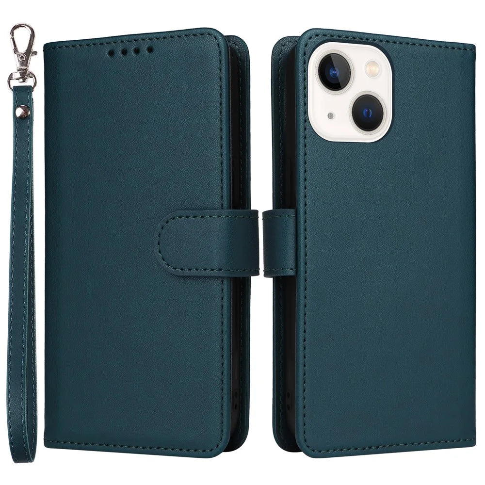 For iPhone 14 Magnetic Case BETOPNICE Detachable PU Leather Phone Cover with Strap - Blue - 1