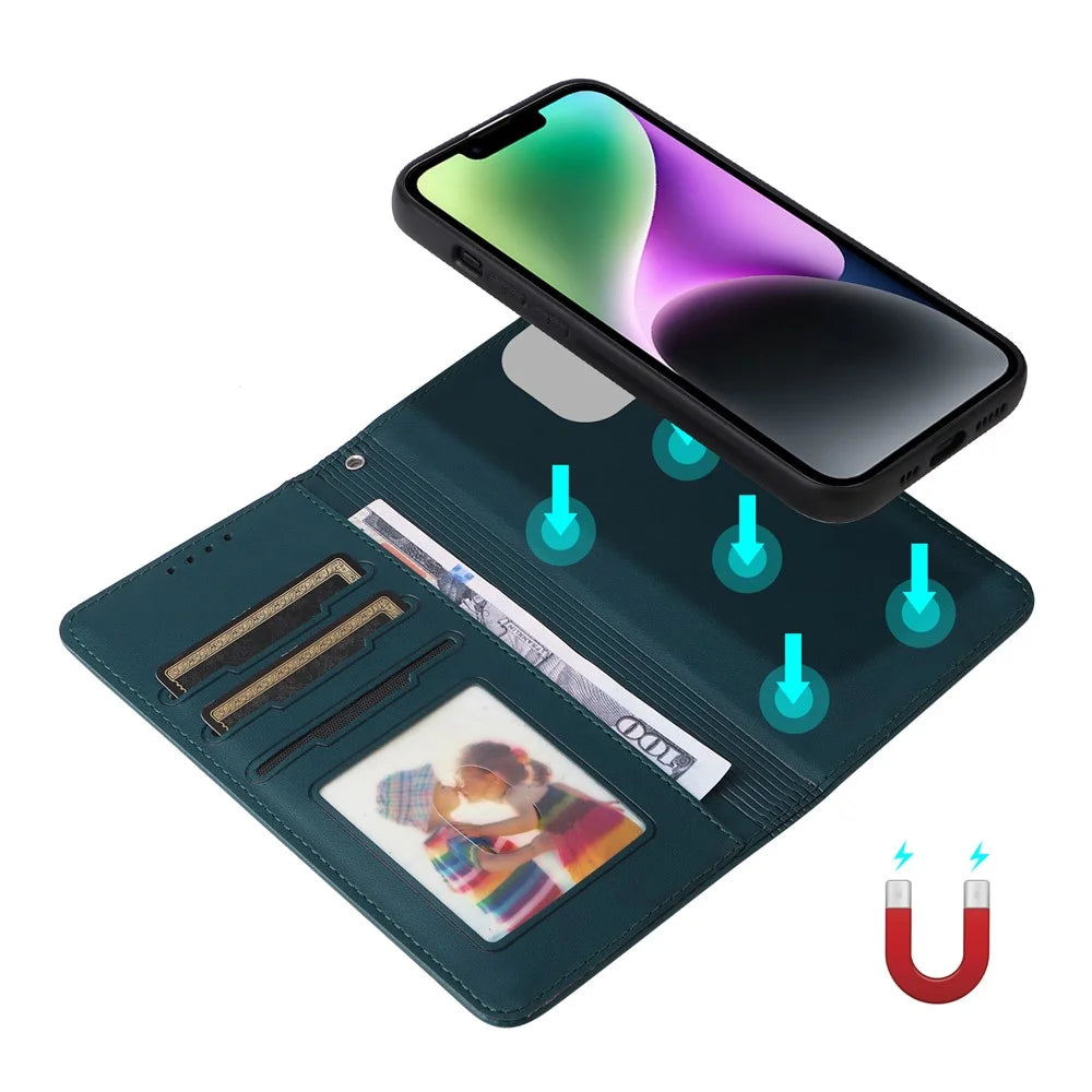 For iPhone 14 Magnetic Case BETOPNICE Detachable PU Leather Phone Cover with Strap - Blue - 6