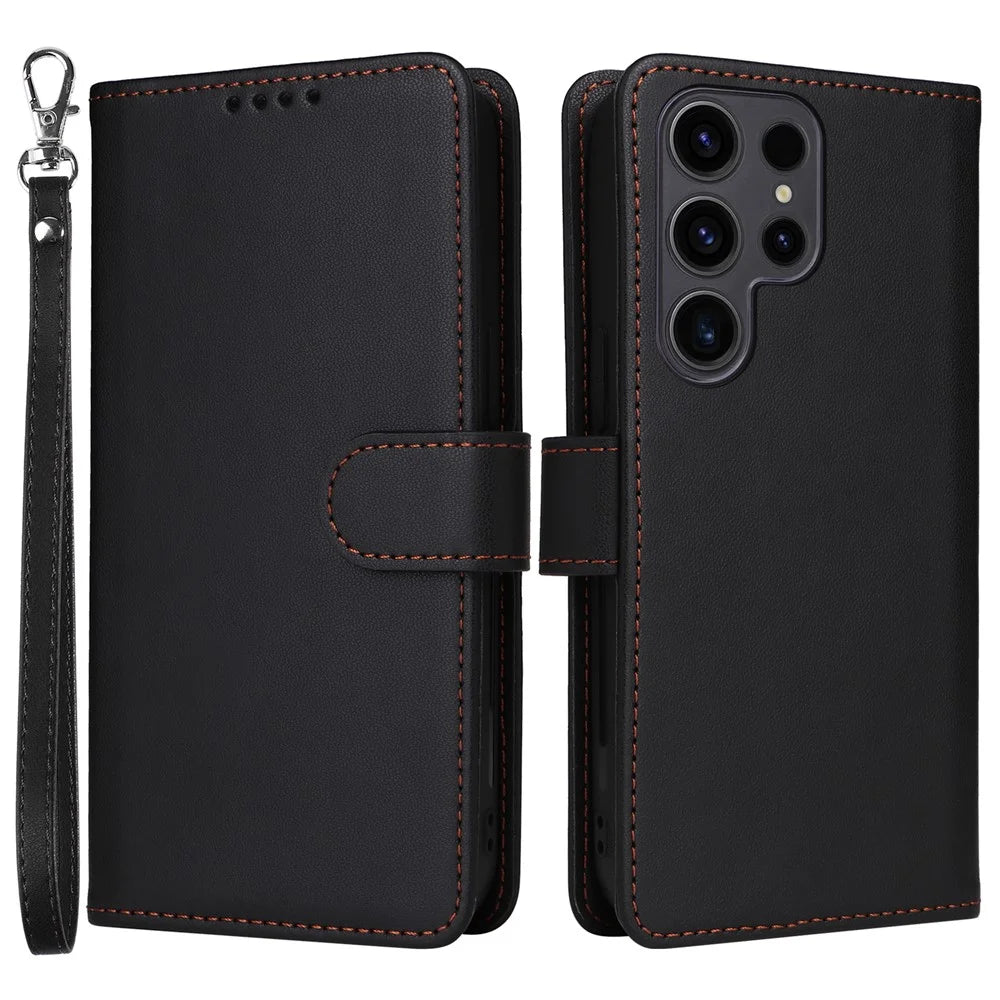 For Samsung Galaxy S23 Ultra Magnetic Case BETOPNICE Detachable PU Leather Phone Cover with Strap - Black - 1