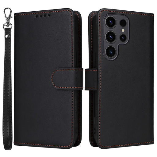 For Samsung Galaxy S23 Ultra Magnetic Case BETOPNICE Detachable PU Leather Phone Cover with Strap - Black - 1