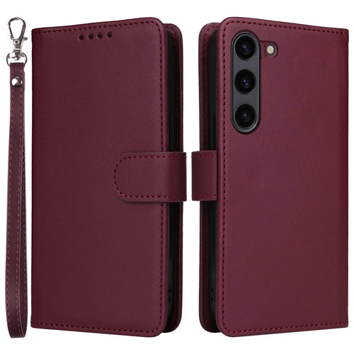 For Samsung Galaxy S23 FE Magnetic Case BETOPNICE Detachable PU Leather Phone Cover with Strap - Wine Red - 1