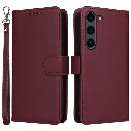 For Samsung Galaxy S23 FE Magnetic Case BETOPNICE Detachable PU Leather Phone Cover with Strap - Wine Red - 1