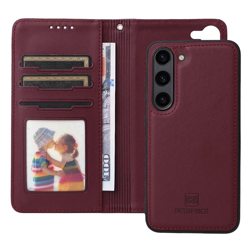 For Samsung Galaxy S23 FE Magnetic Case BETOPNICE Detachable PU Leather Phone Cover with Strap - Wine Red - 2
