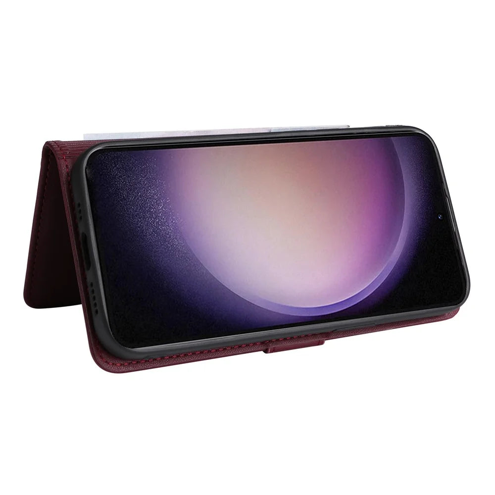 For Samsung Galaxy S23 FE Magnetic Case BETOPNICE Detachable PU Leather Phone Cover with Strap - Wine Red - 3