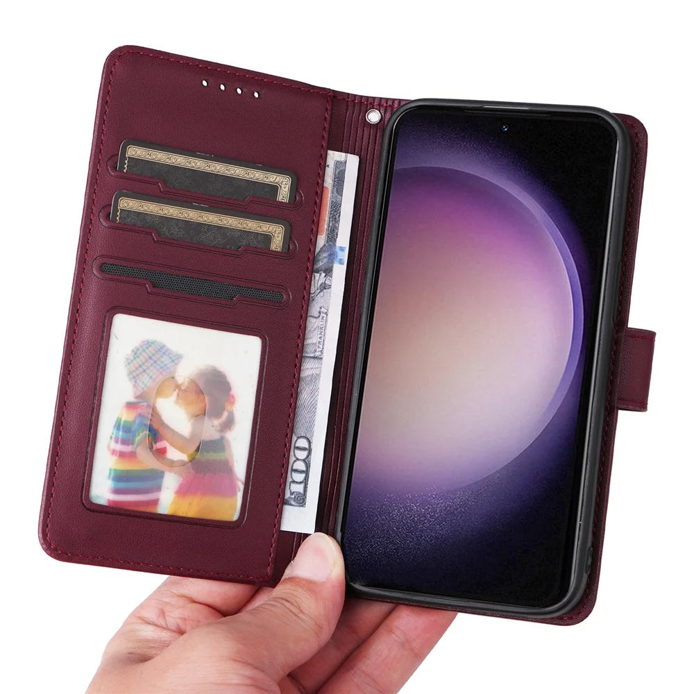 For Samsung Galaxy S23 FE Magnetic Case BETOPNICE Detachable PU Leather Phone Cover with Strap - Wine Red - 5