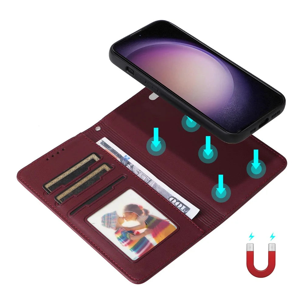 For Samsung Galaxy S23 FE Magnetic Case BETOPNICE Detachable PU Leather Phone Cover with Strap - Wine Red - 6