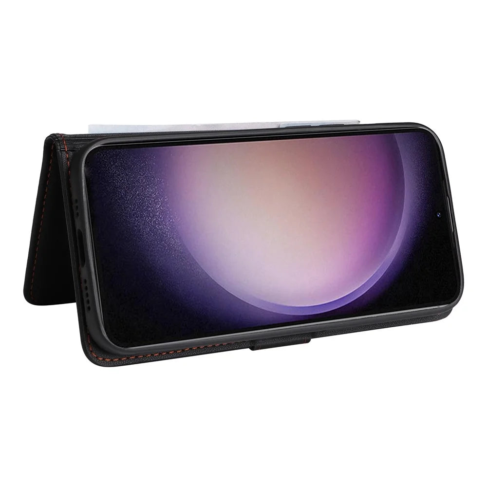 For Samsung Galaxy S23 Magnetic Case BETOPNICE Detachable PU Leather Phone Cover with Strap - Black - 3