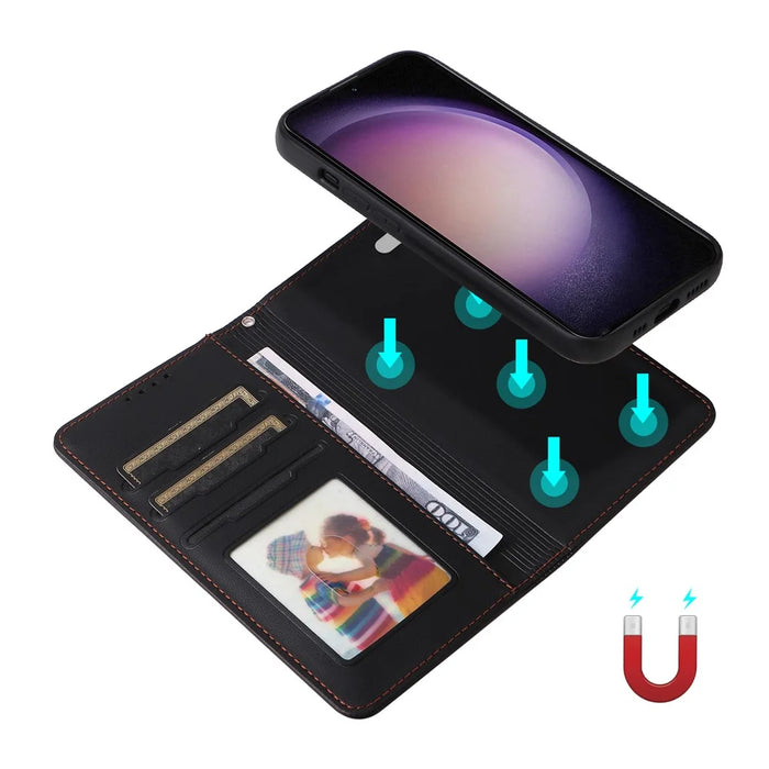 For Samsung Galaxy S23 Magnetic Case BETOPNICE Detachable PU Leather Phone Cover with Strap - Black - 6