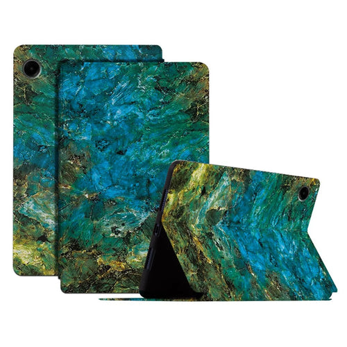 For Samsung Galaxy Tab A9 Case Pattern Printing Stand PU Leather Stand Tablet Cover - Emerald Marble - 1