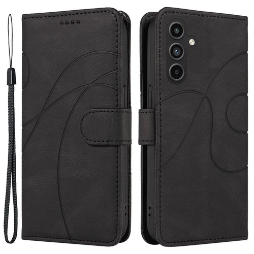 For Samsung Galaxy A15 5G Case Wallet Imprinted Line Leather Phone Cover - Black - 1