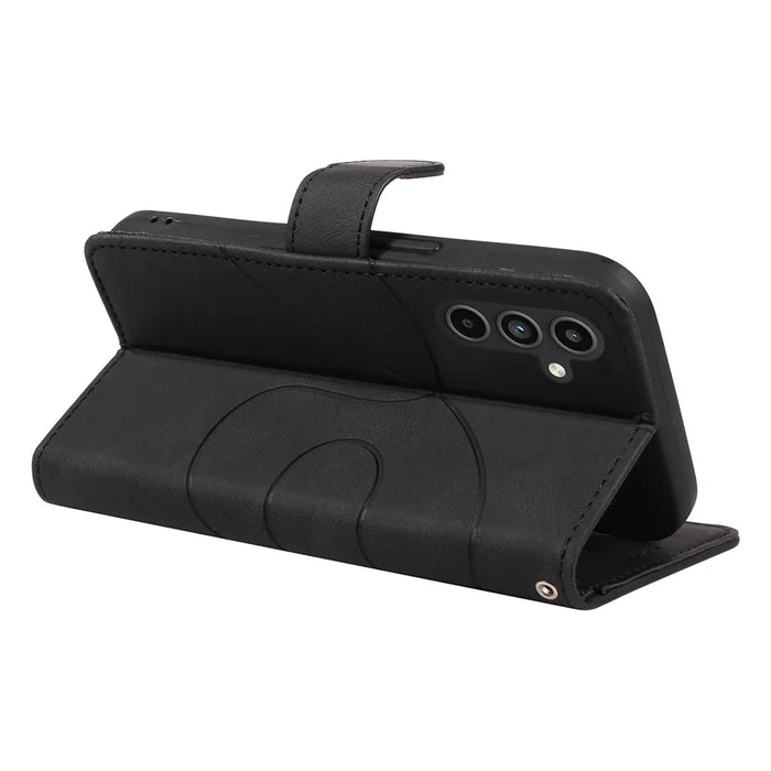 For Samsung Galaxy A15 5G Case Wallet Imprinted Line Leather Phone Cover - Black - 4