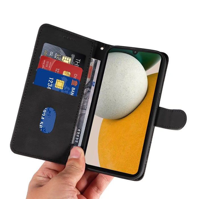 For Samsung Galaxy A15 5G Case Wallet Imprinted Line Leather Phone Cover - Black - 5