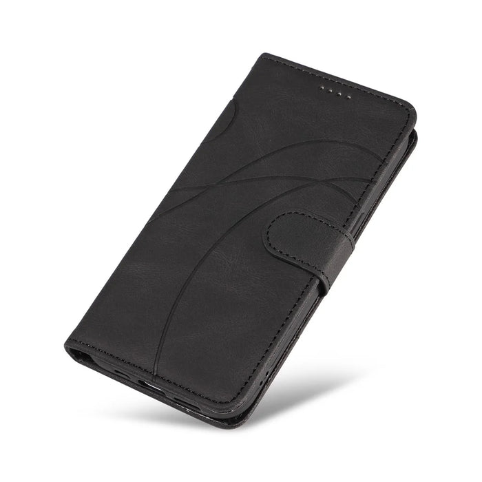 For Samsung Galaxy A15 5G Case Wallet Imprinted Line Leather Phone Cover - Black - 6