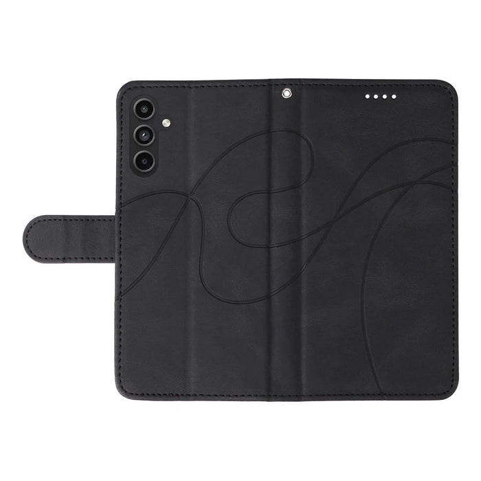For Samsung Galaxy A15 5G Case Wallet Imprinted Line Leather Phone Cover - Black - 7