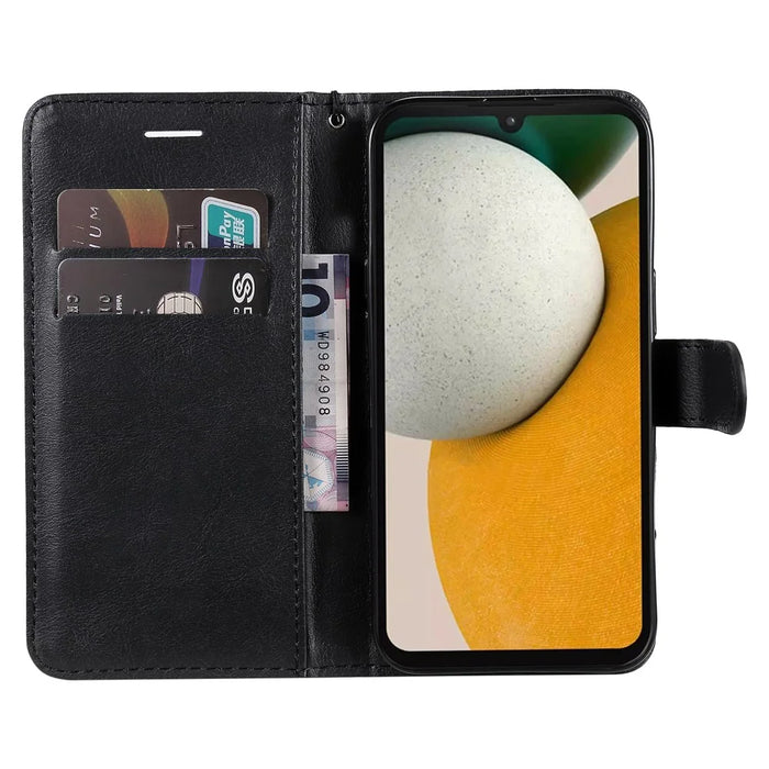 For Samsung Galaxy A15 5G Case Solid Color Leather Mobile Cover Wallet Stand with Strap - Black - 2