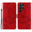 For Samsung Galaxy S24 Ultra Wallet Case Floral Butterfly Imprinted Leather Phone Cover Stand - Red - 1