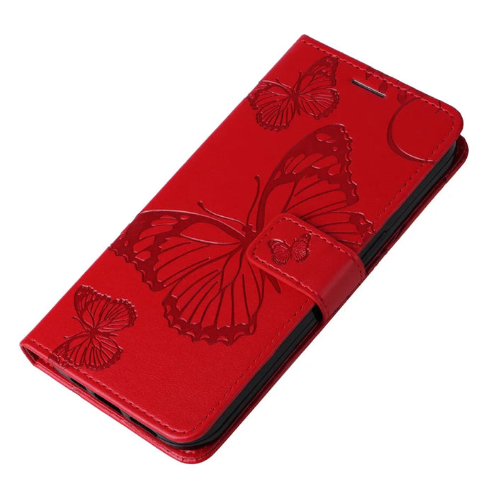 For Samsung Galaxy S24 Ultra Wallet Case Floral Butterfly Imprinted Leather Phone Cover Stand - Red - 5