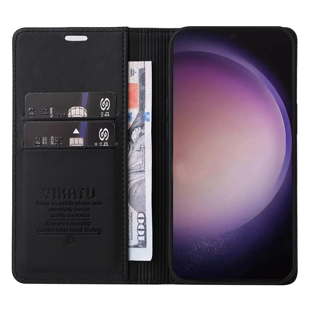 YIKATU YK-001 for Samsung Galaxy S24 Ultra Case PU Leather Magnetic Wallet Phone Cover - Black - 2