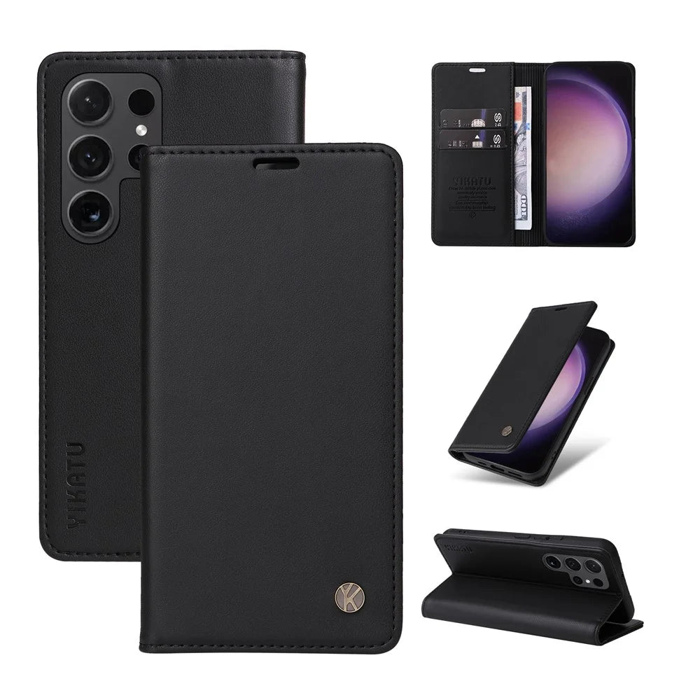 YIKATU YK-001 for Samsung Galaxy S24 Ultra Case PU Leather Magnetic Wallet Phone Cover - Black - 7