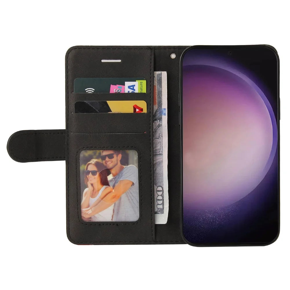 For Samsung Galaxy S24 Ultra Leather Case Wallet Stand Color Splicing Phone Cover - Black - 2