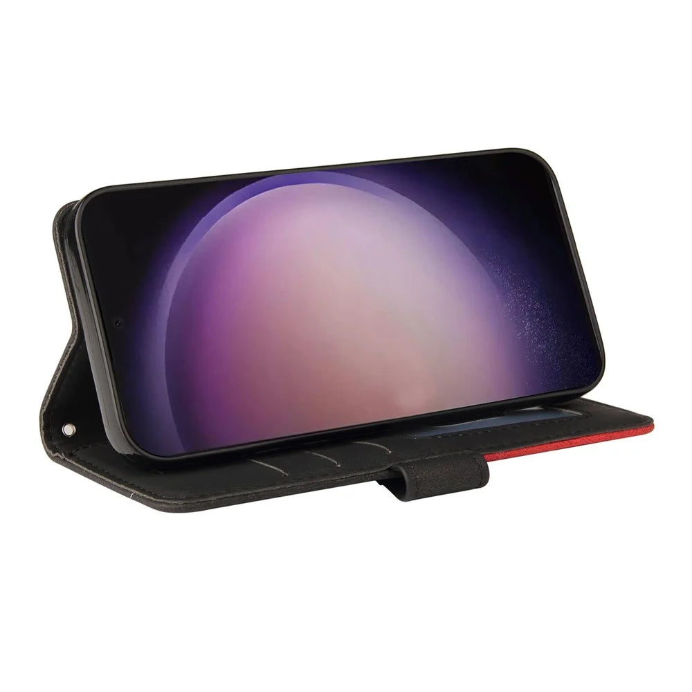 For Samsung Galaxy S24 Ultra Leather Case Wallet Stand Color Splicing Phone Cover - Black - 3