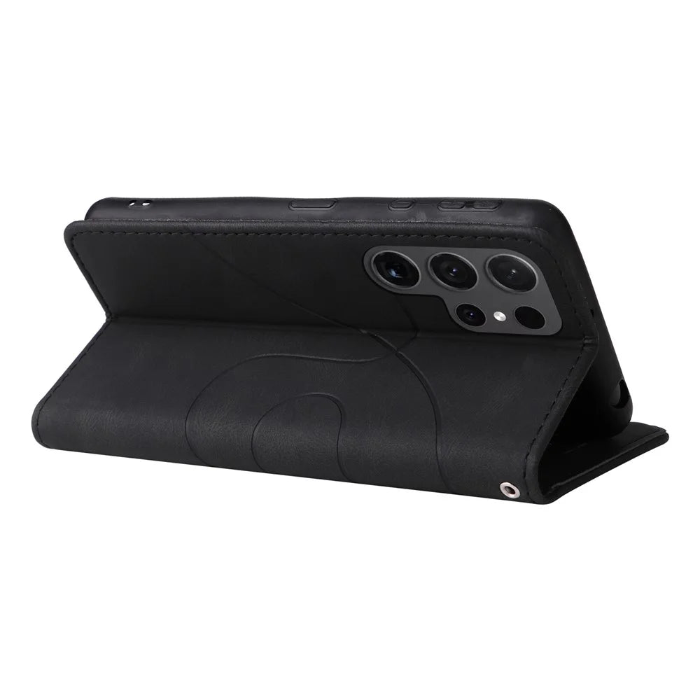 For Samsung Galaxy S24 Ultra Leather Case Wallet Stand Color Splicing Phone Cover - Black - 5