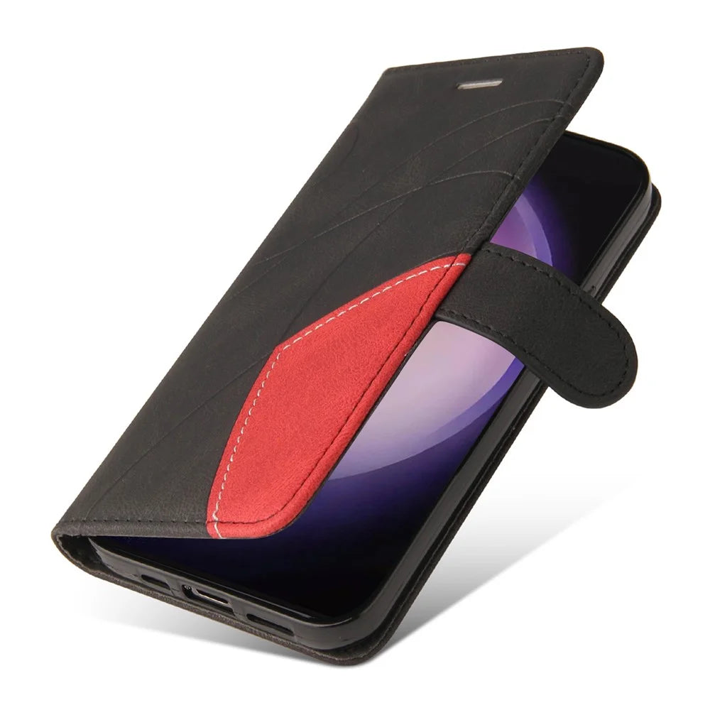 For Samsung Galaxy S24 Ultra Leather Case Wallet Stand Color Splicing Phone Cover - Black - 7