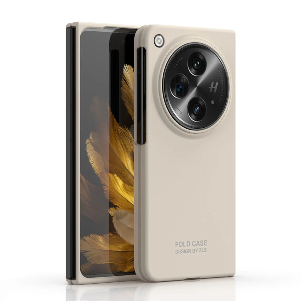 For OnePlus Open Case PC Folding Phone Cover with Tempered Glass Film - Beige - 3