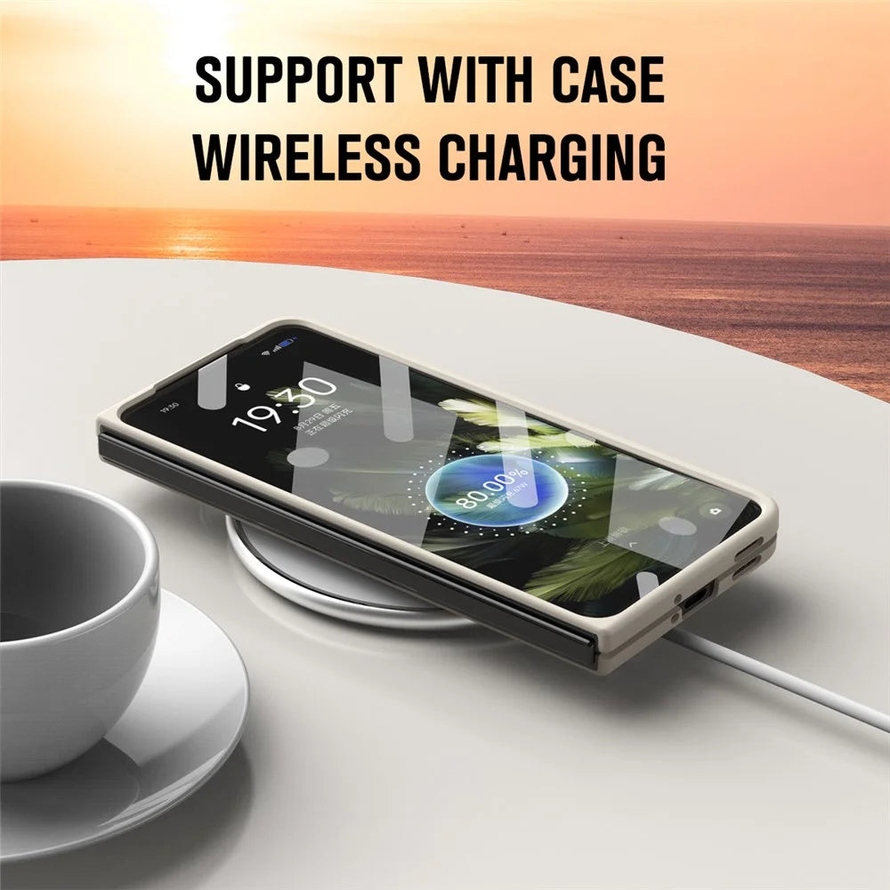 For OnePlus Open Case PC Folding Phone Cover with Tempered Glass Film - Beige - 7