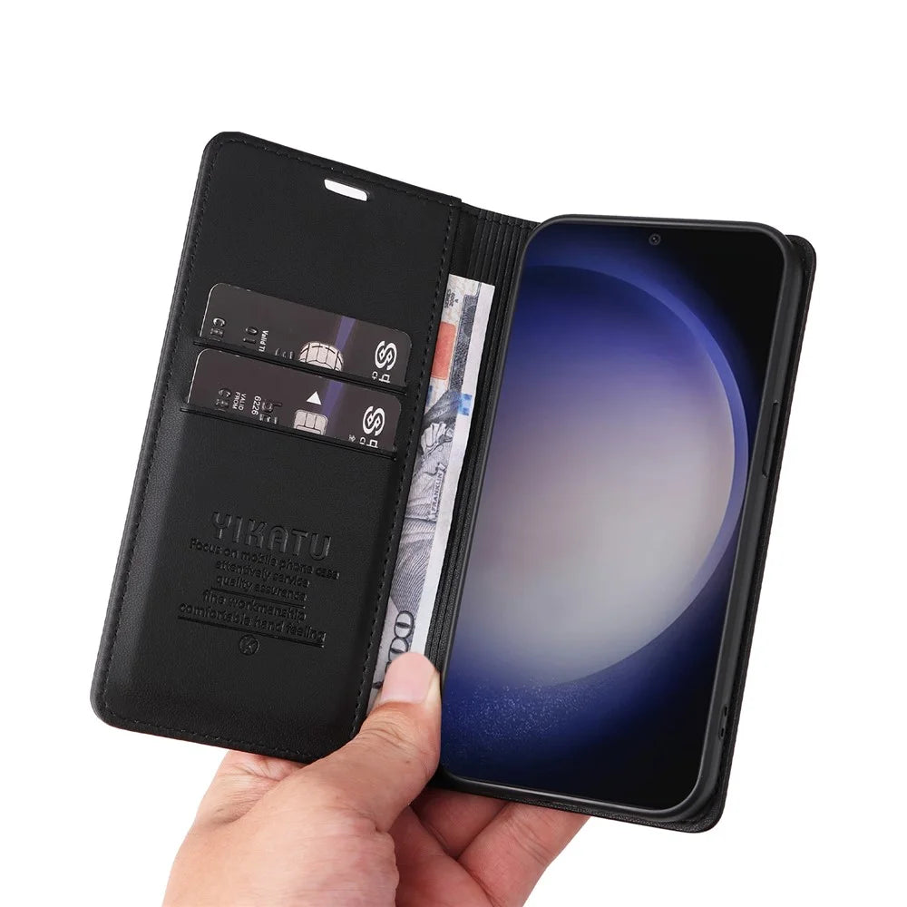 YIKATU YK-001 For Samsung Galaxy S25+ / S24+ Case Magnetic Auto Closing Leather Phone Cover - Black - 6