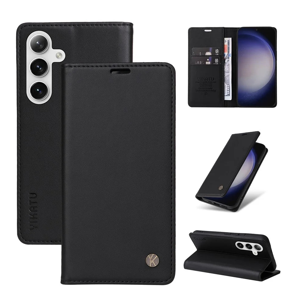 YIKATU YK-001 For Samsung Galaxy S25+ / S24+ Case Magnetic Auto Closing Leather Phone Cover - Black - 7
