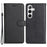 For Samsung Galaxy S25 / S24 Case Solid Color Leather Mobile Cover Wallet Stand with Strap - Black - 1