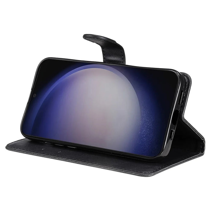 For Samsung Galaxy S25 / S24 Case Solid Color Leather Mobile Cover Wallet Stand with Strap - Black - 3