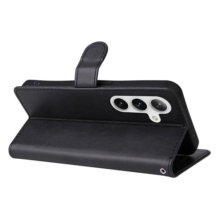 For Samsung Galaxy S25 / S24 Case Solid Color Leather Mobile Cover Wallet Stand with Strap - Black - 4