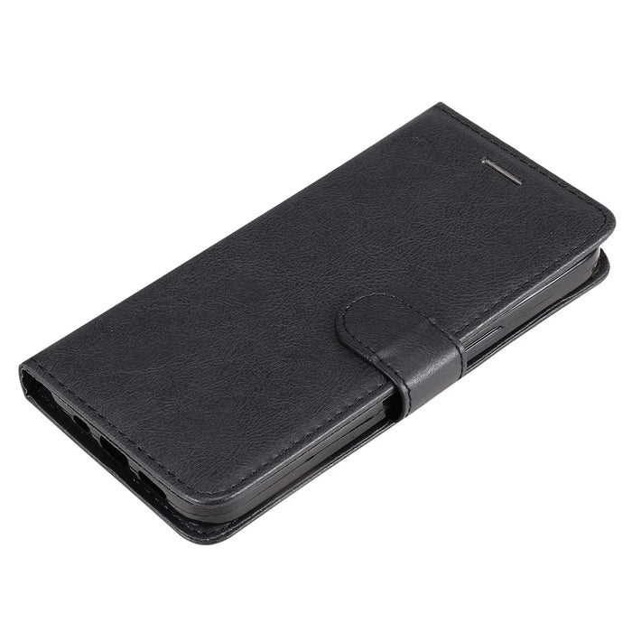 For Samsung Galaxy S25 / S24 Case Solid Color Leather Mobile Cover Wallet Stand with Strap - Black - 5