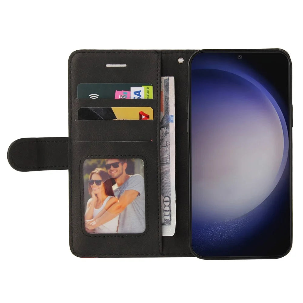 For Samsung Galaxy S25 / S24 Leather Case Wallet Stand Color Splicing Phone Cover - Black - 2