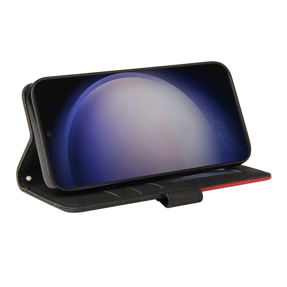 For Samsung Galaxy S25 / S24 Leather Case Wallet Stand Color Splicing Phone Cover - Black - 3