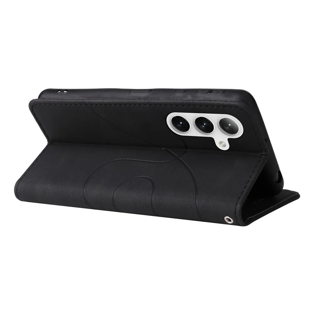 For Samsung Galaxy S25 / S24 Leather Case Wallet Stand Color Splicing Phone Cover - Black - 4