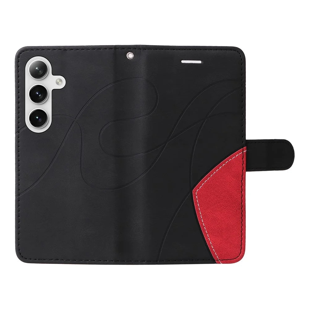 For Samsung Galaxy S25 / S24 Leather Case Wallet Stand Color Splicing Phone Cover - Black - 5