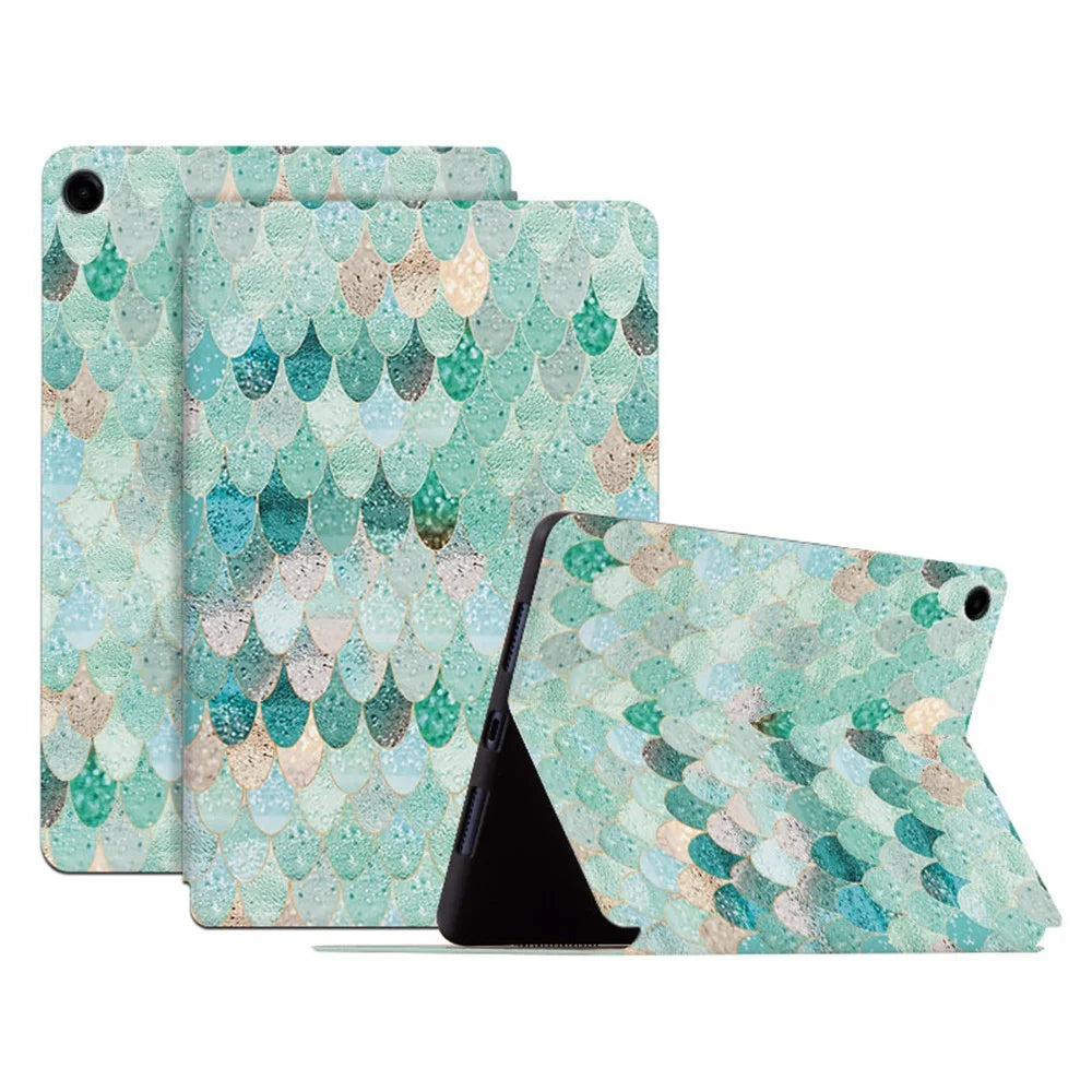 For Samsung Galaxy Tab A9+ Protective Case PU Leather Pattern Smart Tablet Cover - Summer Mermaid - 1