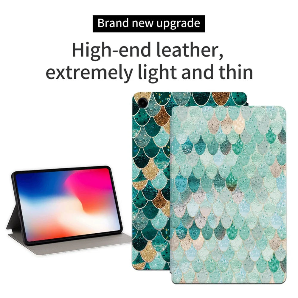 For Samsung Galaxy Tab A9+ Protective Case PU Leather Pattern Smart Tablet Cover - Summer Mermaid - 2