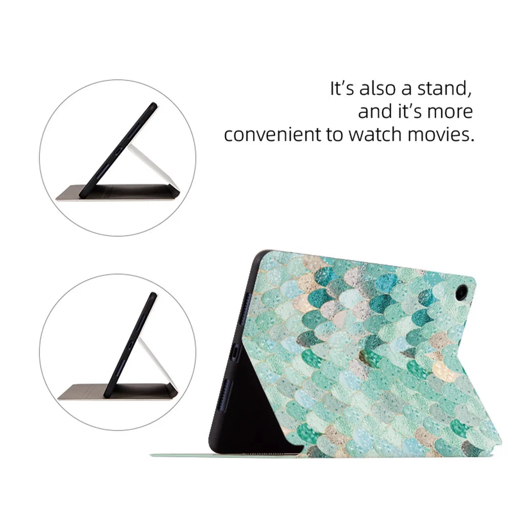 For Samsung Galaxy Tab A9+ Protective Case PU Leather Pattern Smart Tablet Cover - Summer Mermaid - 3