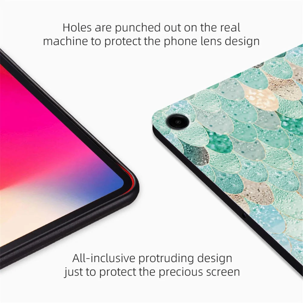 For Samsung Galaxy Tab A9+ Protective Case PU Leather Pattern Smart Tablet Cover - Summer Mermaid - 4