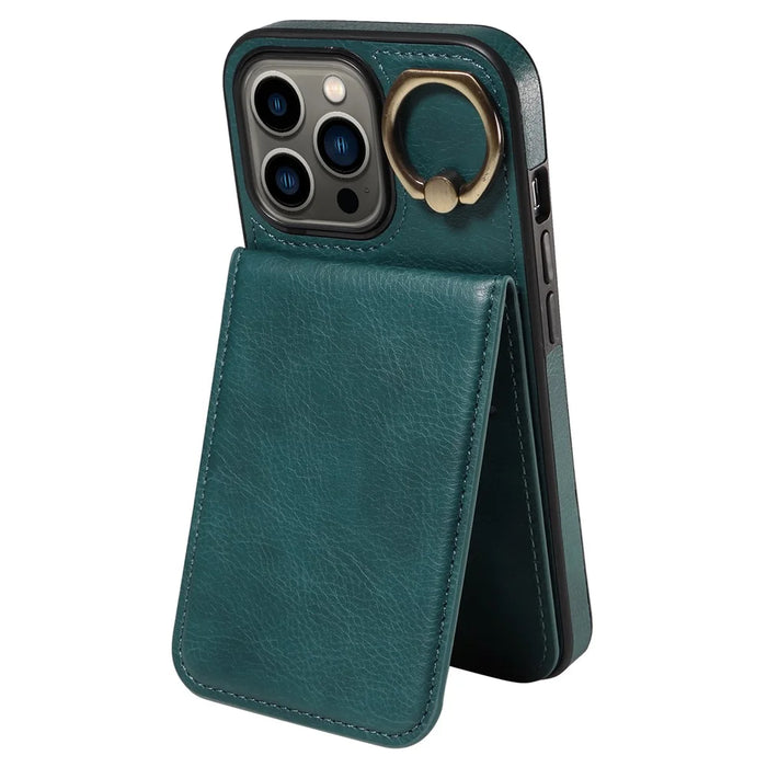 004 For iPhone 13 Pro Case Collision Resistant PU Leather+TPU Phone Cover - Green - 1